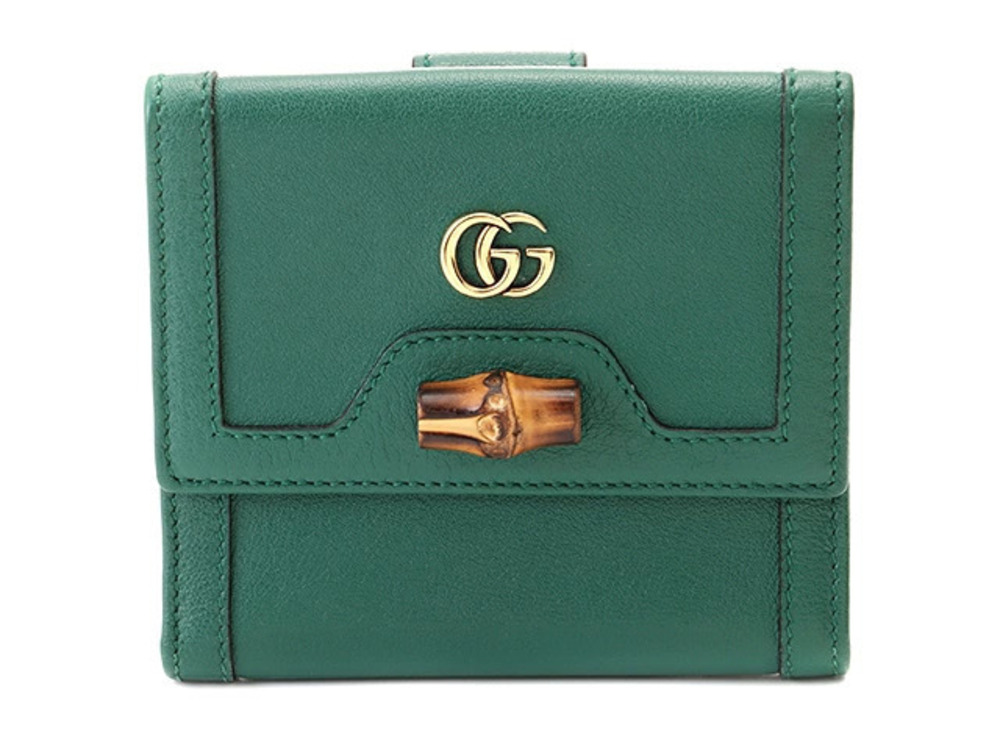Gucci double hook wallet bamboo leather green